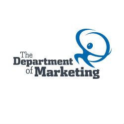 Logo of The Department of Marketing with an abstract blue figure on the right.