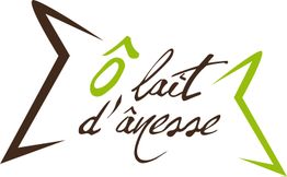 Texte "Ô lait d'ânesse" avec un design en forme d'étoile marron et verte.