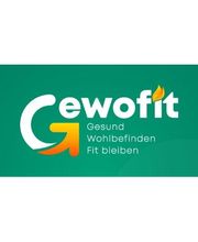 Grünes Logo mit „Gewofit“ und dem Slogan „Gesund Wohlbefinden Fit bleiben“ in Weiß und Orange.