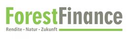 Logo von ForestFinance in Grün und Grau mit dem Slogan "Rendite - Natur - Zukunft".