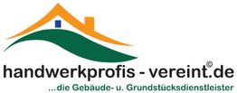 Logo: Haus-Symbol mit "handwerkprofis-vereint.de", Untertitel: "die Gebäude- u. Grundstücksdienstleister".