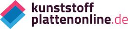Logo mit zwei bunten Quadraten und der Aufschrift "kunststoffplattenonline.de" in Schwarz und Pink.