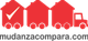 Tres casas rojas y un camión con texto "mudanzacompara.com" en color negro.