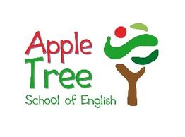 Logo con scritta "Apple Tree School of English" e grafica stilizzata di un albero colorato.