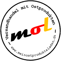 Logo mit Text: "Versandhandel mit Ostprodukten" und "www.meinostprodukteladen.de".