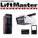 LiftMaster Professional garage door opener system with various device components displayed.