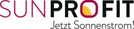 Logo mit Text "SUNPROFIT Jetzt Sonnenstrom!" und einem stilisierten Halbkreis-Sonnenmotiv.