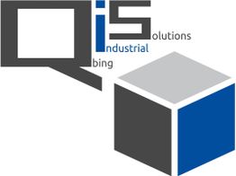 Logo mit "Qis" und einem Würfel, Text: "Industrial Solutions".