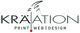 Logo von Kräation mit den Worten "Print | Web | Design" darunter.