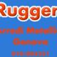 Testo promozionale con "Ruggeri Arredi Metallici Genova" su sfondo blu.