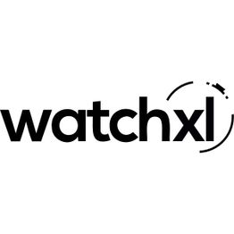 Logo met tekst "watchxl" en een gestileerde klok wijzerplaat boven de "l".