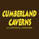 Text: "Cumberland Caverns, U.S. National Landmark" in yellow on a brown background.