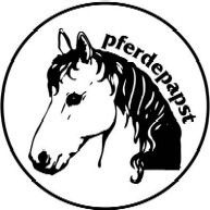 Zeichnung eines Pferdekopfes im Kreis, daneben der Schriftzug "pferdepapst".
