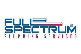 Logo for Full Spectrum Plumbing Services with blue and red pipe graphics.
