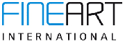 „Fine Art International“ Logo in blauer und schwarzer Schrift.