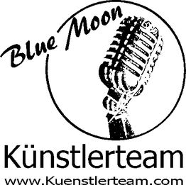Logo mit Retro-Mikrofon und Text "Blue Moon Künstlerteam". Link: www.Kuenstlerteam.com