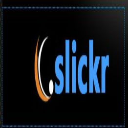 Logo with the text ".slickr" on a black background.