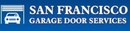 San Francisco Garage Door Services logo with a car icon on a blue background.