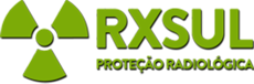 Logo da RX Sul com símbolo de radiação e texto "Proteção Radiológica" em verde.