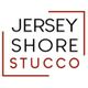 "Logo with the text 'Jersey Shore Stucco' in black and red lettering."