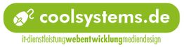 Logo von coolsystems.de, grün, mit Text: IT-Dienstleistung, Webentwicklung, Mediendesign.