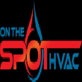 Logo with the text "On The Spot HVAC" in red and blue with a flame and drop shape.