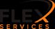 Logo with the text "FLEX SERVICES" and a stylized orange swoosh over the letter "X".