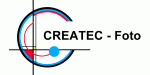 Logo mit Text "CREATEC - Foto", bestehend aus Kreisen und Linien in Blau, Rot und Schwarz.