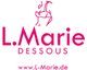 L.Marie Dessous Logo in Pink mit Katzenillustration und Website-Link unten.