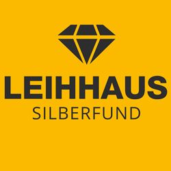 Logo mit schwarzem Diamanten und Schriftzug "LEIHHAUS SILBERFUND" auf gelbem Hintergrund.