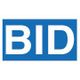Weißer Text "BID" auf blauem Hintergrund.