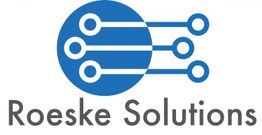 Blaues Logo mit Kreismuster und Schriftzug "Roeske Solutions" darunter.