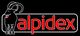 "Logo mit einem schwarzen Steinbock und rotem Schriftzug 'alpidex' auf schwarzem Hintergrund."