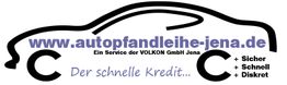 Zeichnung eines Autos, Text: "www.autopfandleihe-jena.de", "Der schnelle Kredit...", "Sicher, Schnell, Diskret".