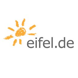 Logo von Eifel.de mit gelber, gezeichneter Sonne neben dem Schriftzug "eifel.de".