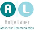 Logo mit den Initialen A und L, darunter "Antje Lauer, Atelier für Kommunikation".