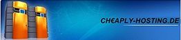 Zwei orange-graue Server-Türme auf blauem Hintergrund mit Schriftzug "CHEAPLY-HOSTING.DE".