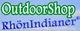 Text-Logo "OutdoorShop RhönIndianer" auf blauem Hintergrund.