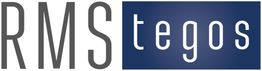 Logo mit Text: "RMS tegos", in Grau und Blau.