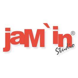 Logo mit rotem Text: "jam'in Studio", schwarzer Schriftzug "Studio" unten rechts.