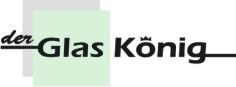 Logo mit Schriftzug "Der Glas König" in Schwarz, grünem Quadrat im Hintergrund.