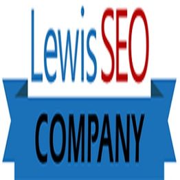 Blue banner with red and black text reading "Lewis SEO Company."