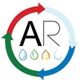 AR logo with multicolored arrows and droplets representing water, fire, and nature.