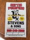 Septic pumping flyer with skunk illustration, Stevens & Sons, contact number, and address.
