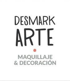 Texto: "Desmark Arte. Maquillaje & Decoración". Fondo blanco, diseño simple.