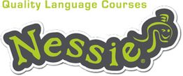 Texto: "Quality Language Courses Nessie" con logo de un monstruo sonriente.