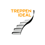 Logo mit stilisiertem Treppenmotiv und Schriftzug "Treppen Ideal" in Orange.
