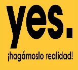 Texto en fondo amarillo: "yes. ¡hagámoslo realidad!" en negro.