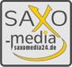 SAXO-media Logo mit Website saxomedia24.de in Grau und Gelb.