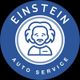 Blaues Logo mit Einstein-Karikatur und Schriftzug: "Einstein Auto Service".